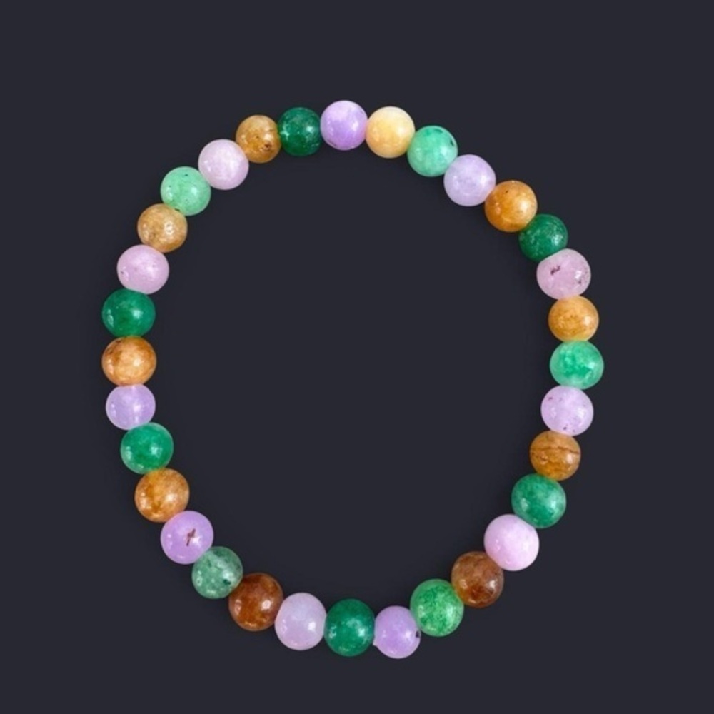 Multicolor Quartz Gemstone Bead Bracelet 6mm